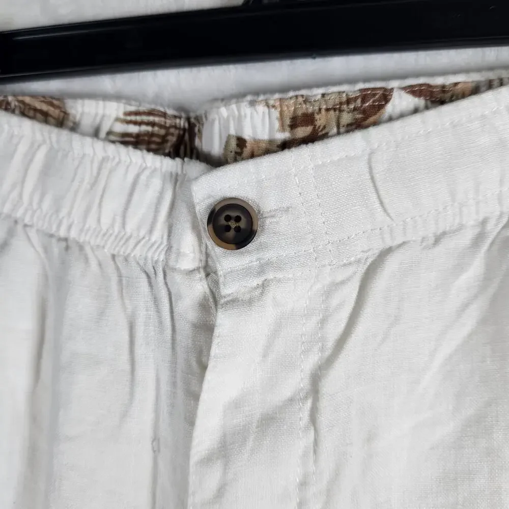28‎ Palms 100% Linen Pants Drawstring Waist Casual Summer Beach White XXL 34